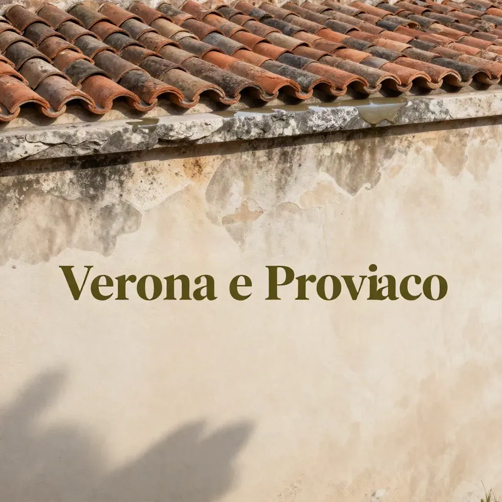 Pietra veronese, terracotta e riflessi d’acqua con ampio spazio neutro per testo